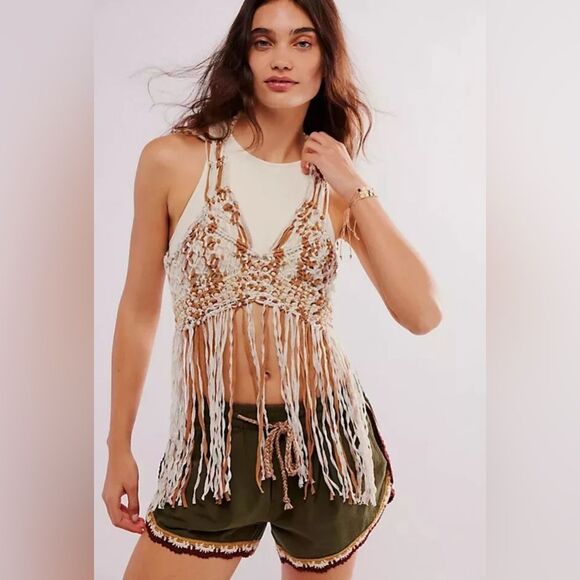 NWOT Free People Bali Coral Macrame Top. Size Small flawed - Picture 1 of 8